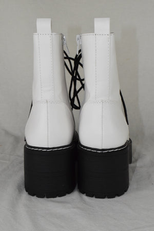 Soda Women Combat Platform Block Lug Sole Boots Zipper Lace Up FLING White 8.5