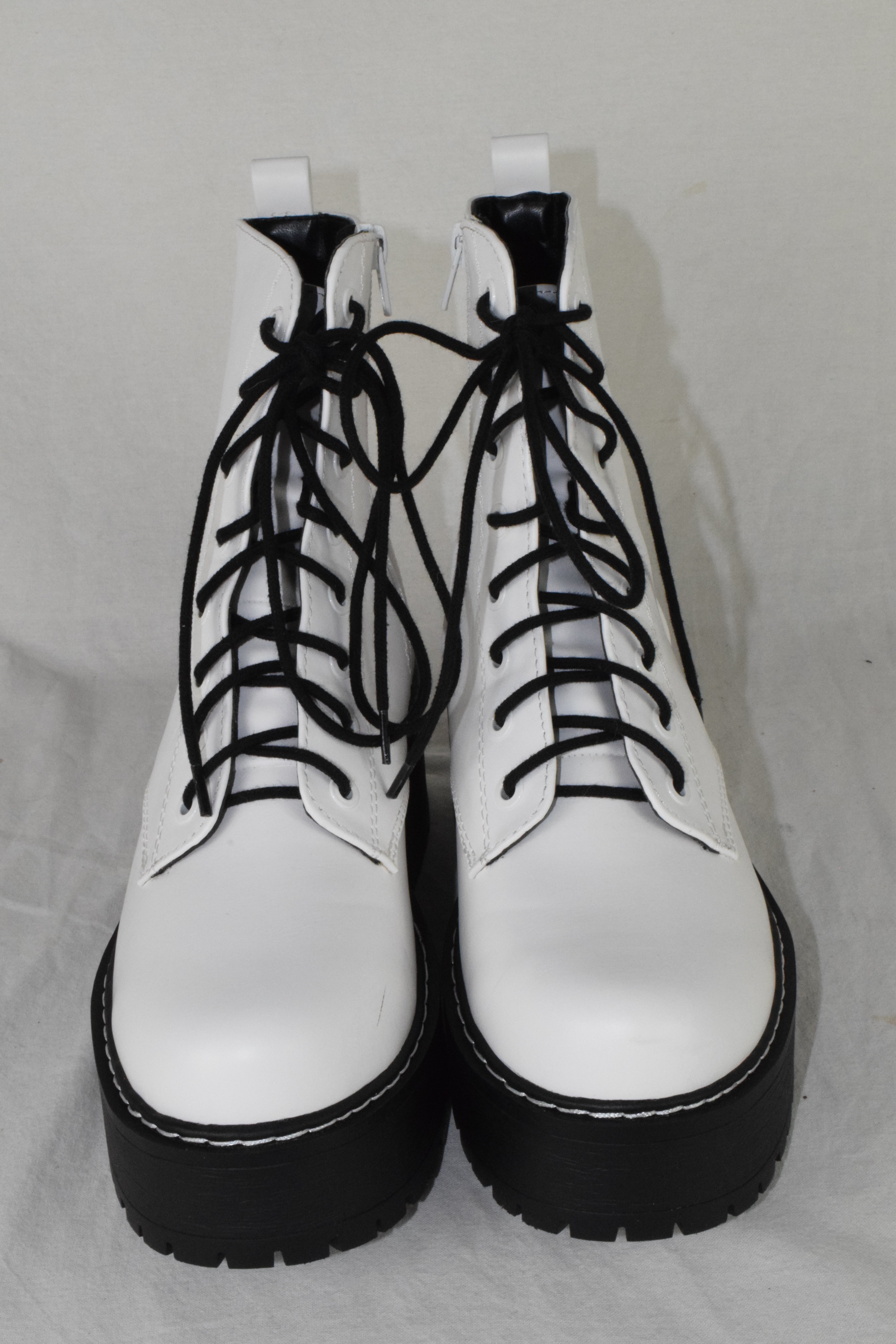 Soda Women Combat Platform Block Lug Sole Boots Zipper Lace Up FLING White 8.5