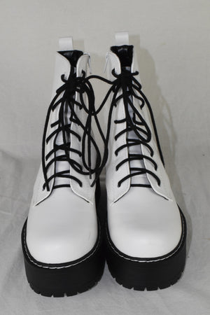 Soda Women Combat Platform Block Lug Sole Boots Zipper Lace Up FLING White 8.5