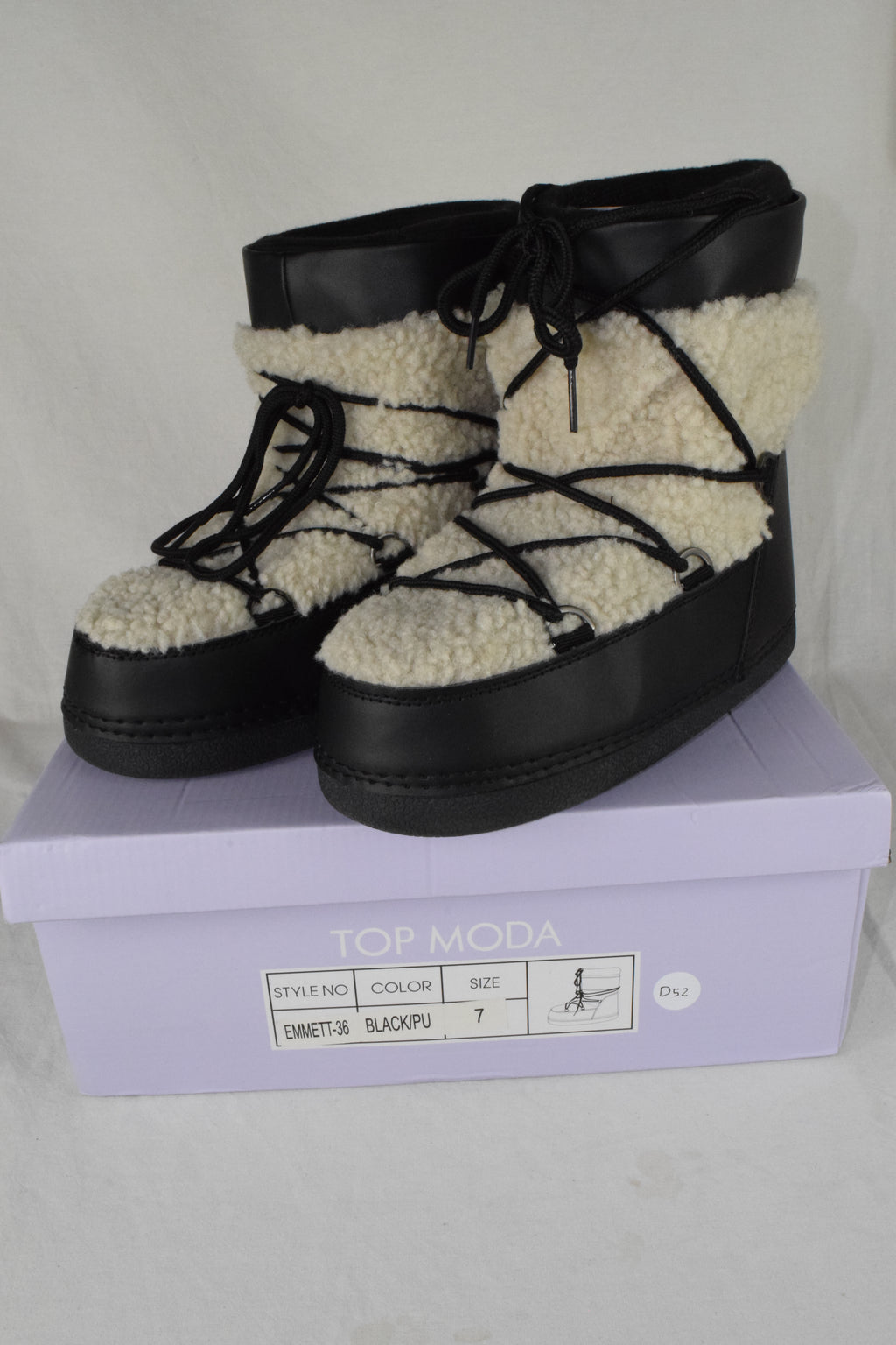 Top Moda Women Rain Snow Winter Waterproof boots Sherpa Fur Ankle Emmett Black 7