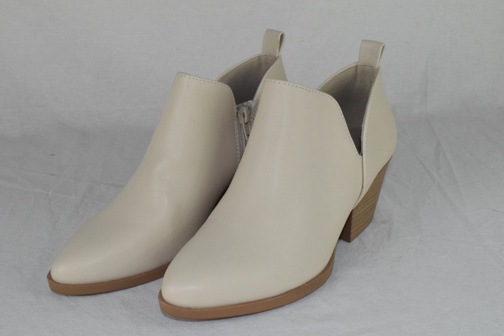 Soda Women Ankle Boots Zipper Booties V Cut Pointed Toe Heel Beige SECTORY 7.5