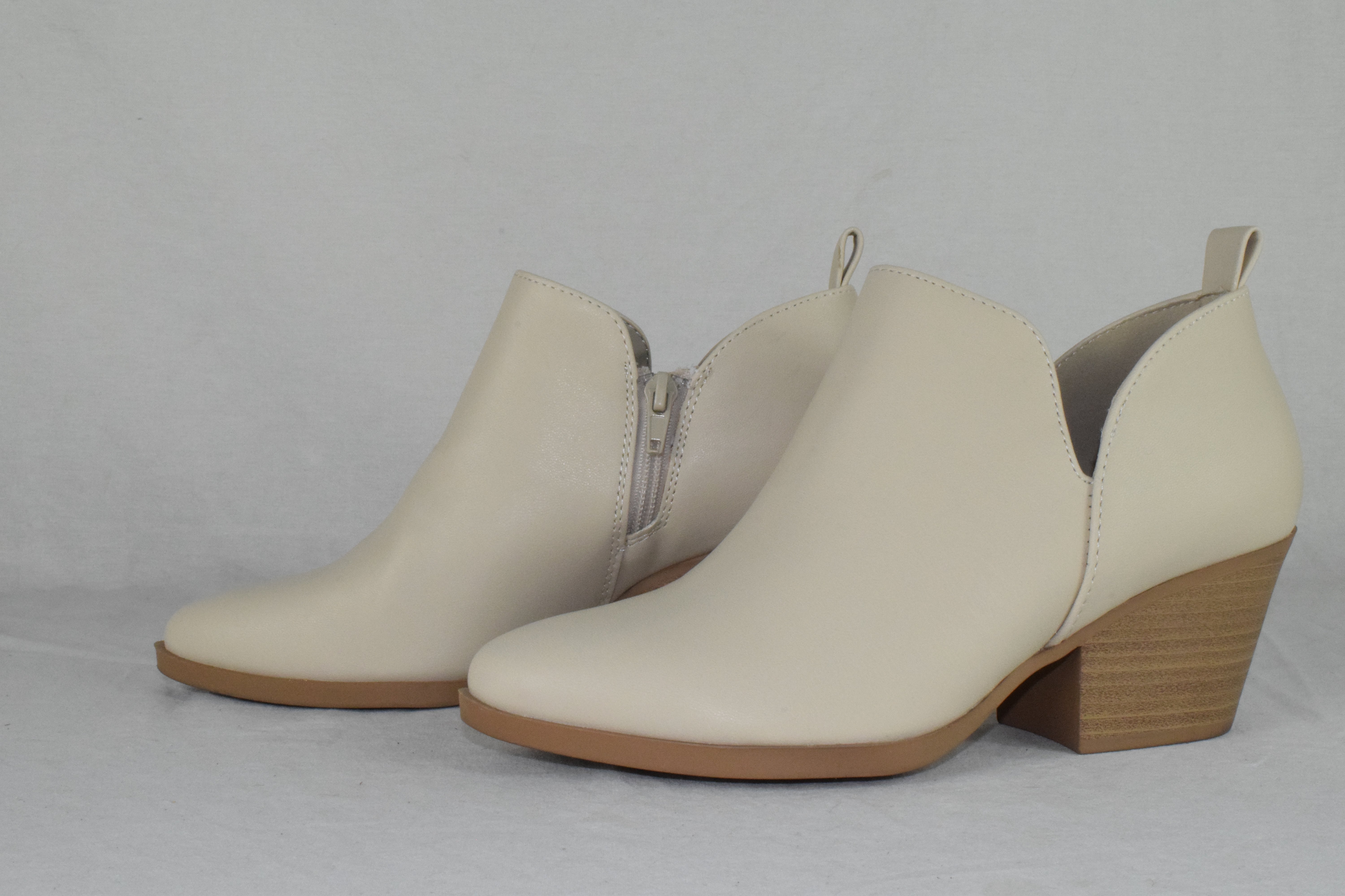 Soda Women Ankle Boots Zipper Booties V Cut Pointed Toe Heel Beige SECTORY 7.5