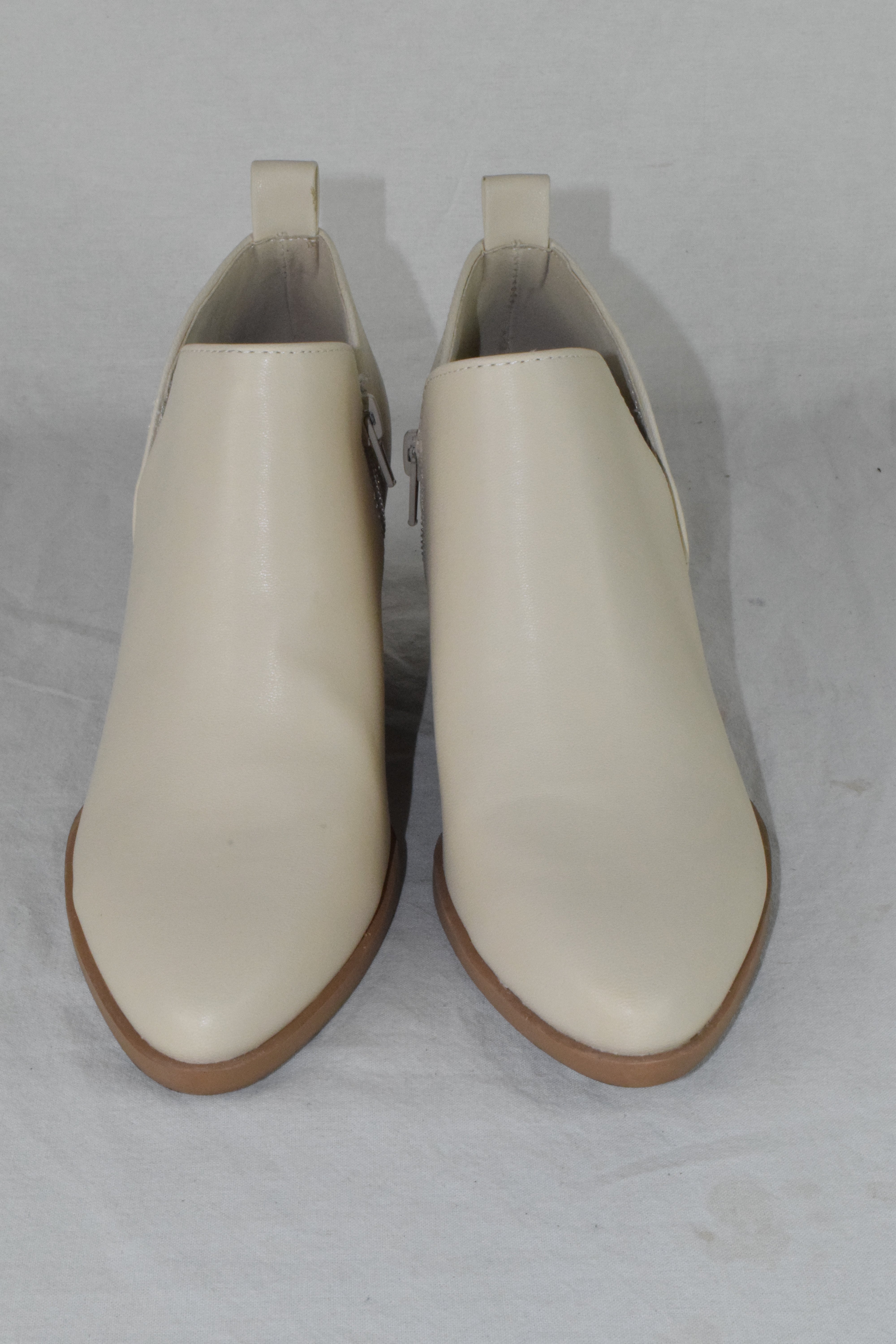 Soda Women Ankle Boots Zipper Booties V Cut Pointed Toe Heel Beige SECTORY 7.5