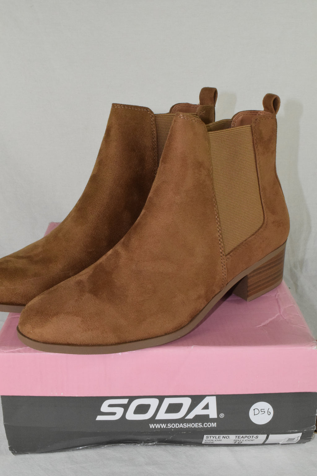 Soda Women Ankle Boots Elastic Slip On Booties Block Heel Tan Brown TEAPOT 10