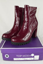Top Moda Women Ankle Boot Block High Heels Booties Zipper LESLIE Burgundy PAT 10