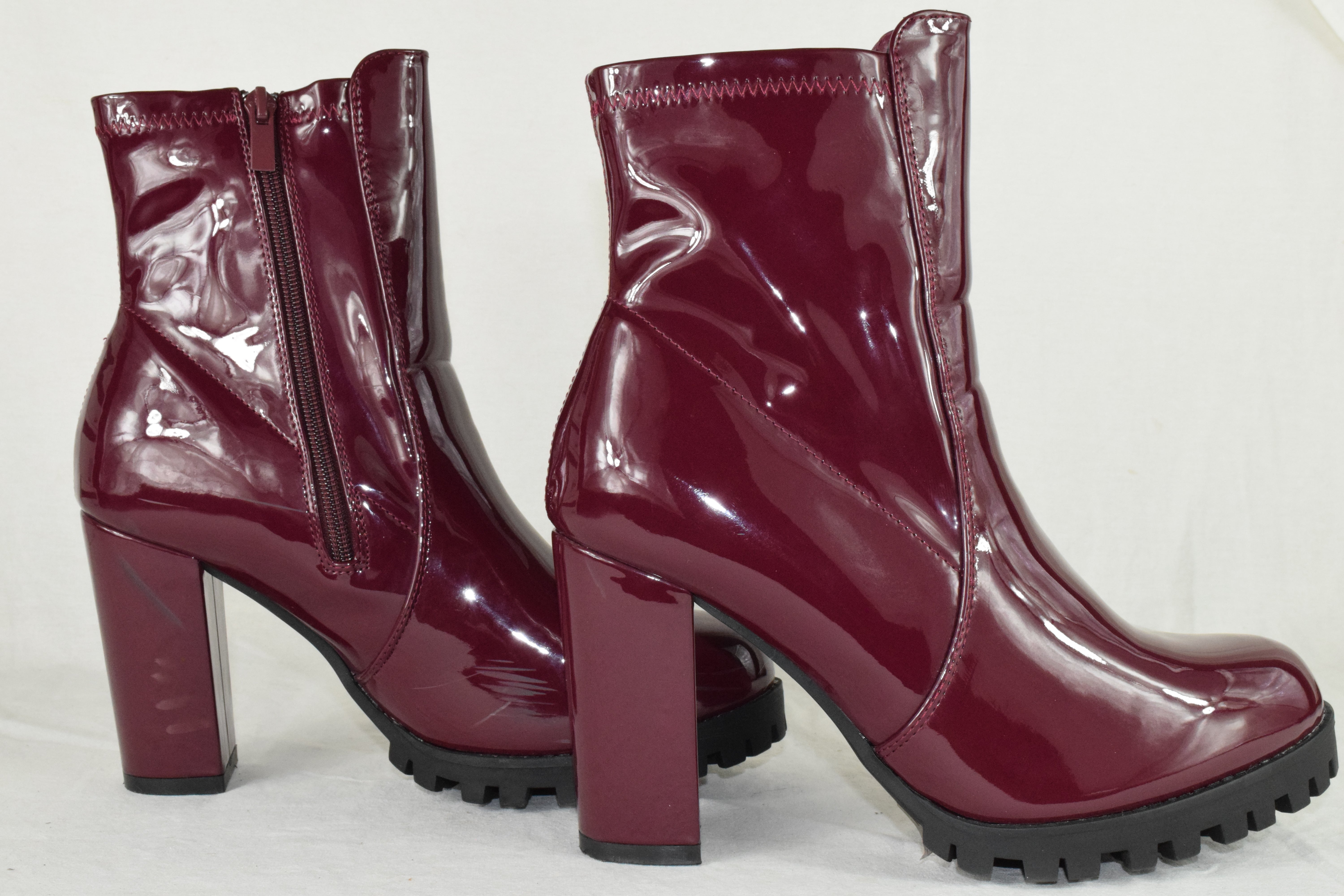 Top Moda Women Ankle Boot Block High Heels Booties Zipper LESLIE Burgundy PAT 10