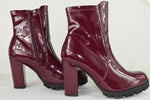 Top Moda Women Ankle Boot Block High Heels Booties Zipper LESLIE Burgundy PAT 10