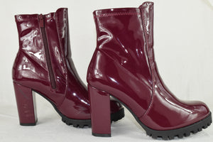 Top Moda Women Ankle Boot Block High Heels Booties Zipper LESLIE Burgundy PAT 10