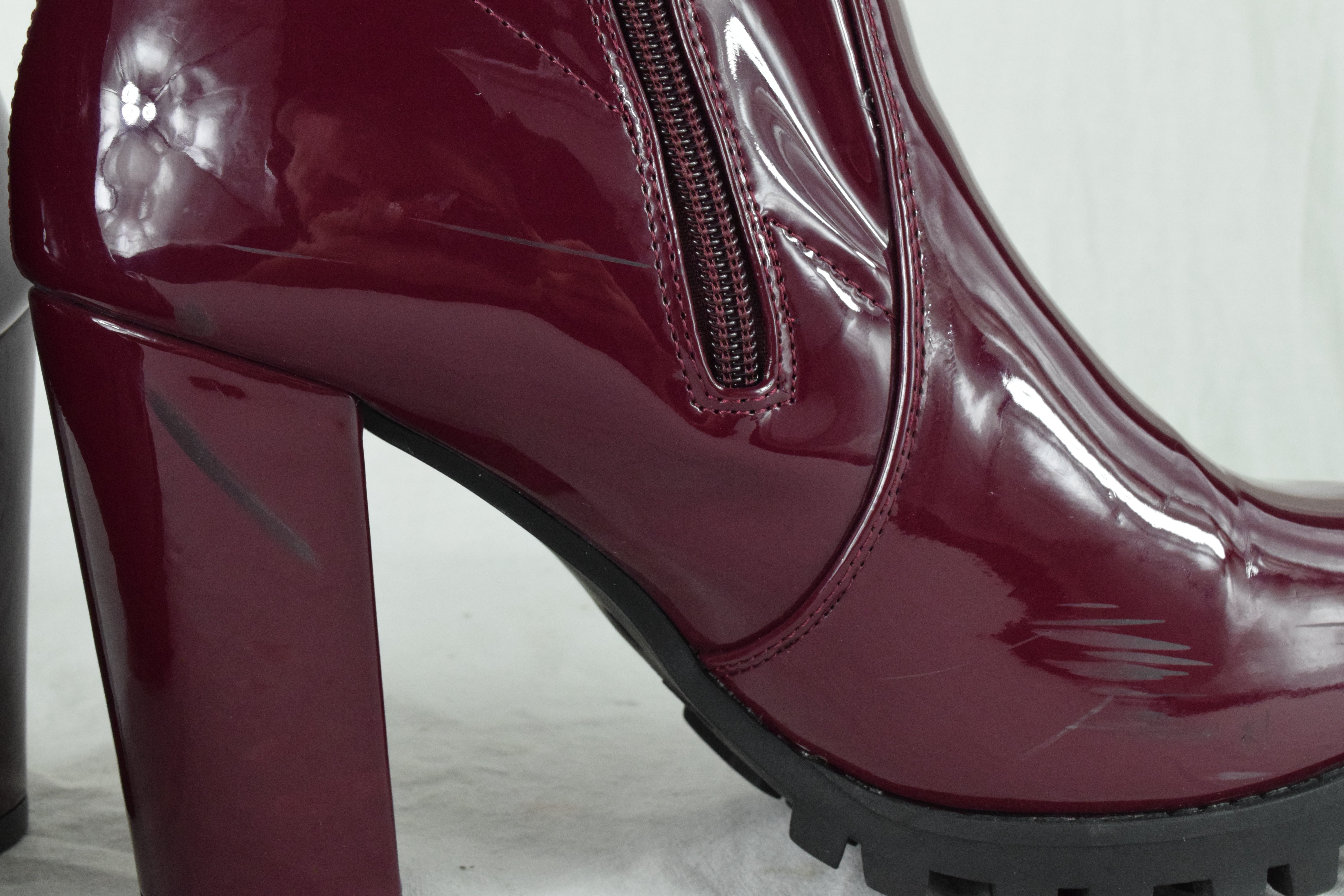 Top Moda Women Ankle Boot Block High Heels Booties Zipper LESLIE Burgundy PAT 10