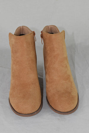 women boots Stacked wedge heel ankle booties Side Zipper beige Size 7