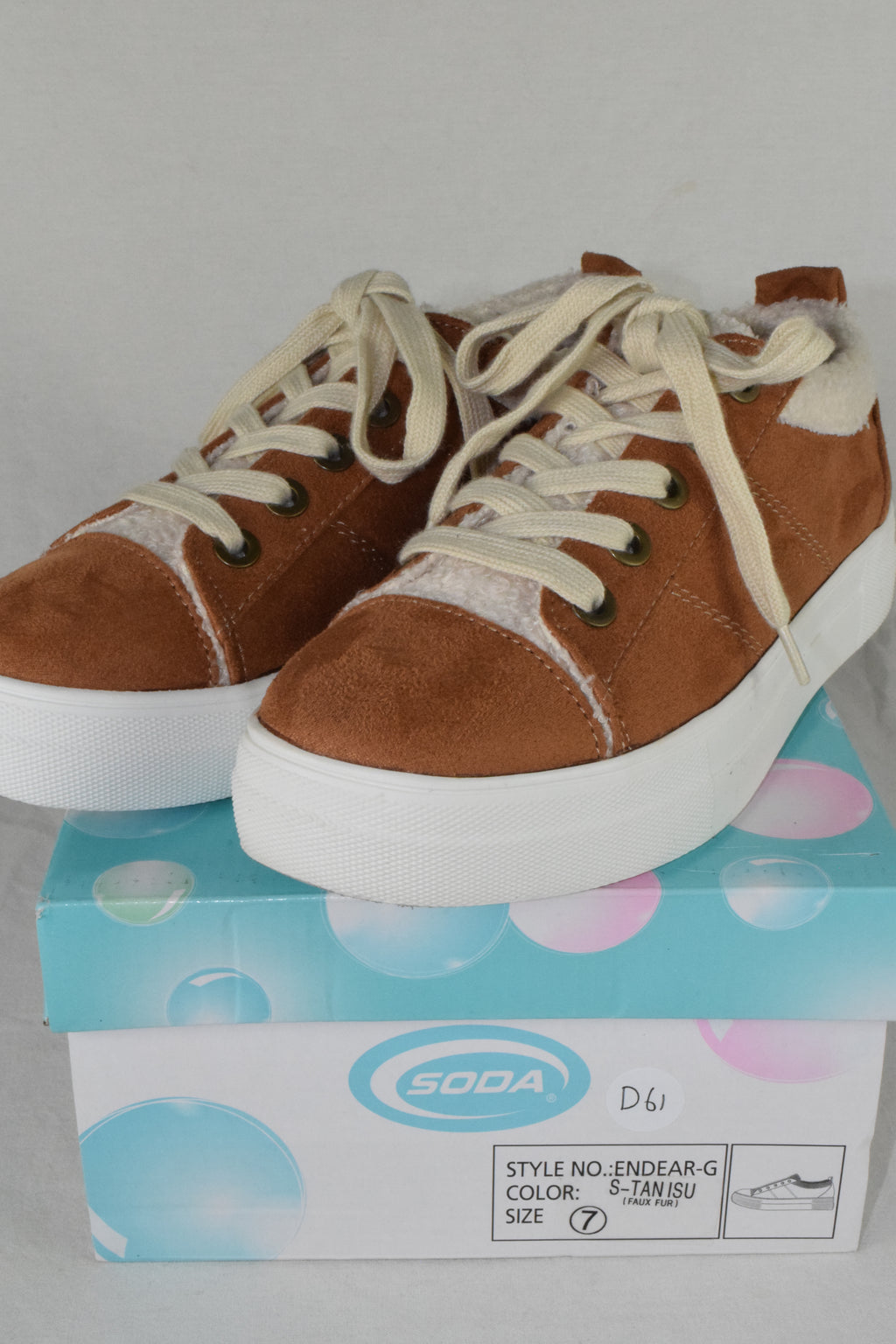 Soda Flat Women Shoes Lace Up Loafers Sneakers Fur Flatform Brown Tan ENDEAR 7