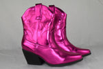 Soda Cowboy Western Stitched Ankle Boot Pointy Booties Pink Metallic BLAZING 7