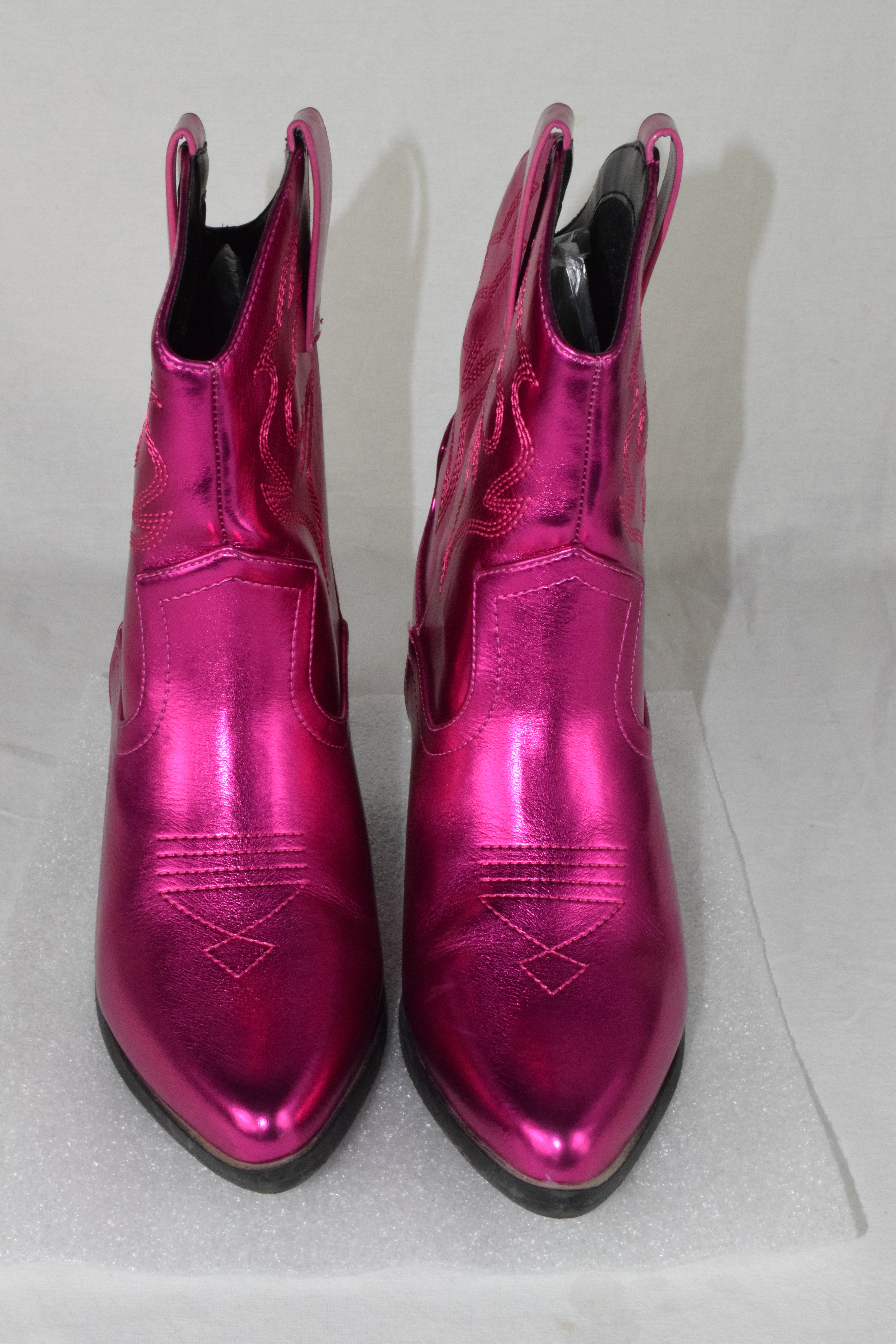 Soda Cowboy Western Stitched Ankle Boot Pointy Booties Pink Metallic BLAZING 7