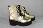 Soda Women Combat Platform Block Lug Sole Boot Side Zipper Lace Up FLING Gold 10