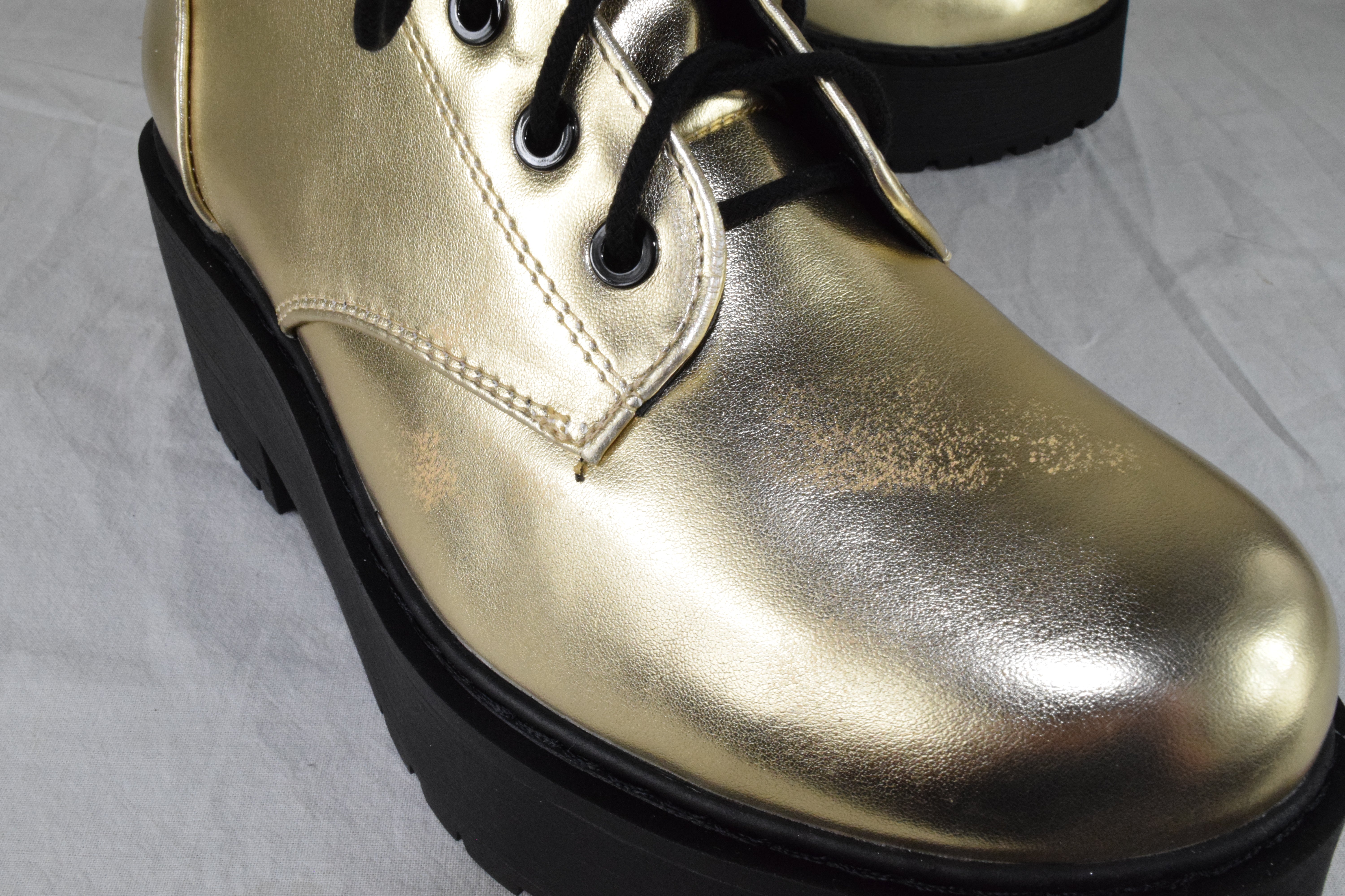 Soda Women Combat Platform Block Lug Sole Boot Side Zipper Lace Up FLING Gold 10