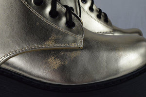 Soda Women Combat Platform Block Lug Sole Boot Side Zipper Lace Up FLING Gold 10