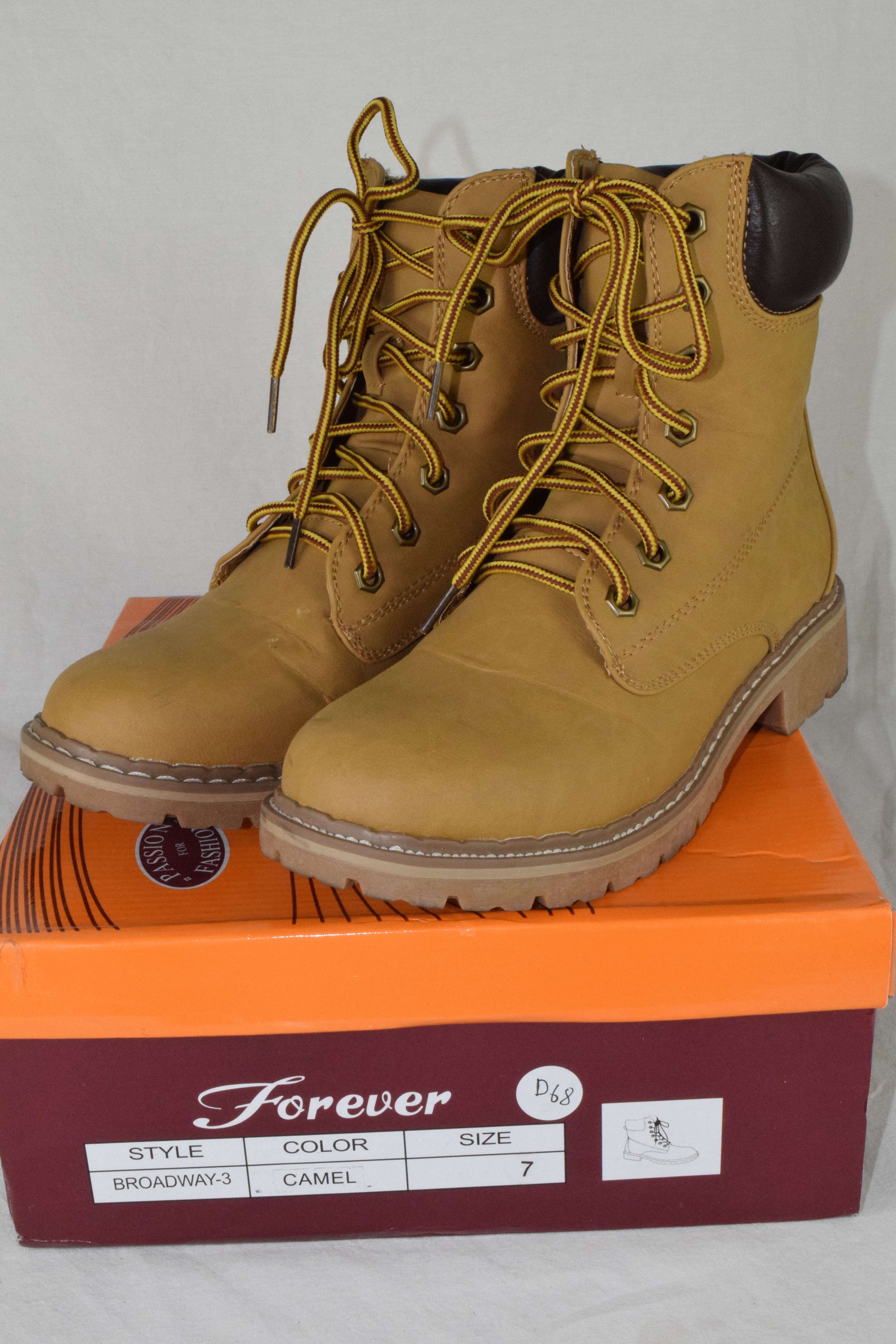 Forever Women Ankle Army Combat Boots Lace Up Work Booties BROADWAY Camel Size 7