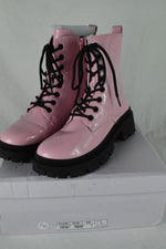Top Moda Combat Army Boots Lace Up Zipper Lug Sole Booties CYNTHIA Pink Patent 7