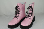 Top Moda Combat Army Boots Lace Up Zipper Lug Sole Booties CYNTHIA Pink Patent 7