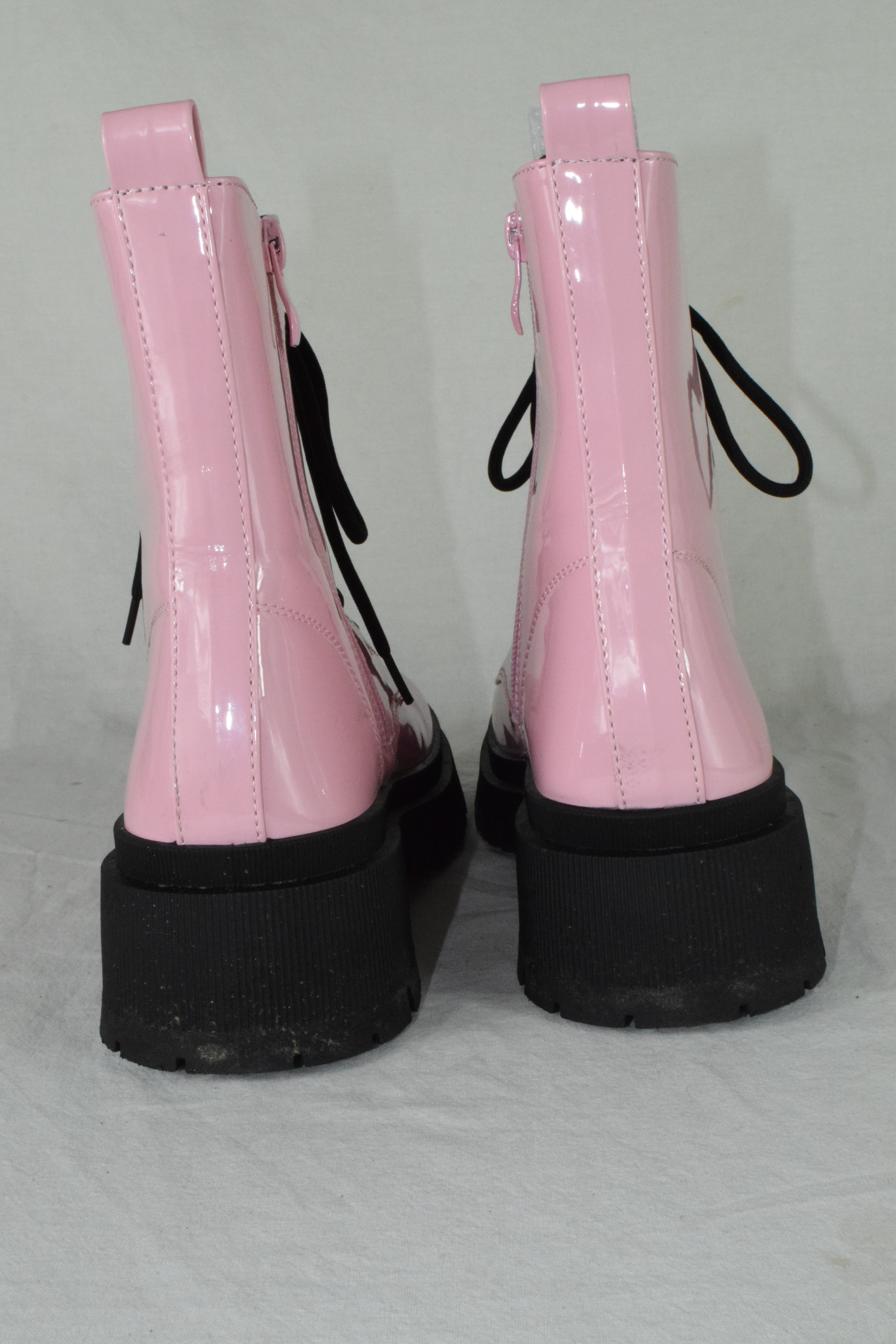 Top Moda Combat Army Boots Lace Up Zipper Lug Sole Booties CYNTHIA Pink Patent 7