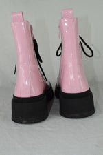 Top Moda Combat Army Boots Lace Up Zipper Lug Sole Booties CYNTHIA Pink Patent 7
