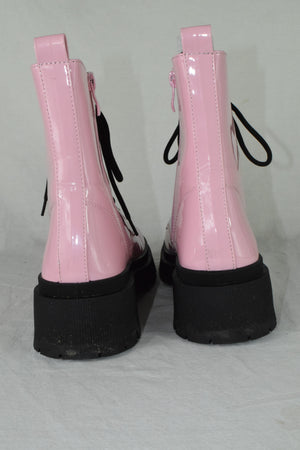Top Moda Combat Army Boots Lace Up Zipper Lug Sole Booties CYNTHIA Pink Patent 7