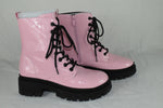 Top Moda Combat Army Boots Lace Up Zipper Lug Sole Booties CYNTHIA Pink Patent 7