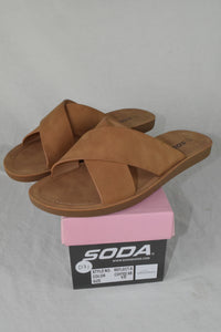 Soda Shoe Women Sandals Crisscross Band Strap Casual Slides REFLECT Tan Brown 10