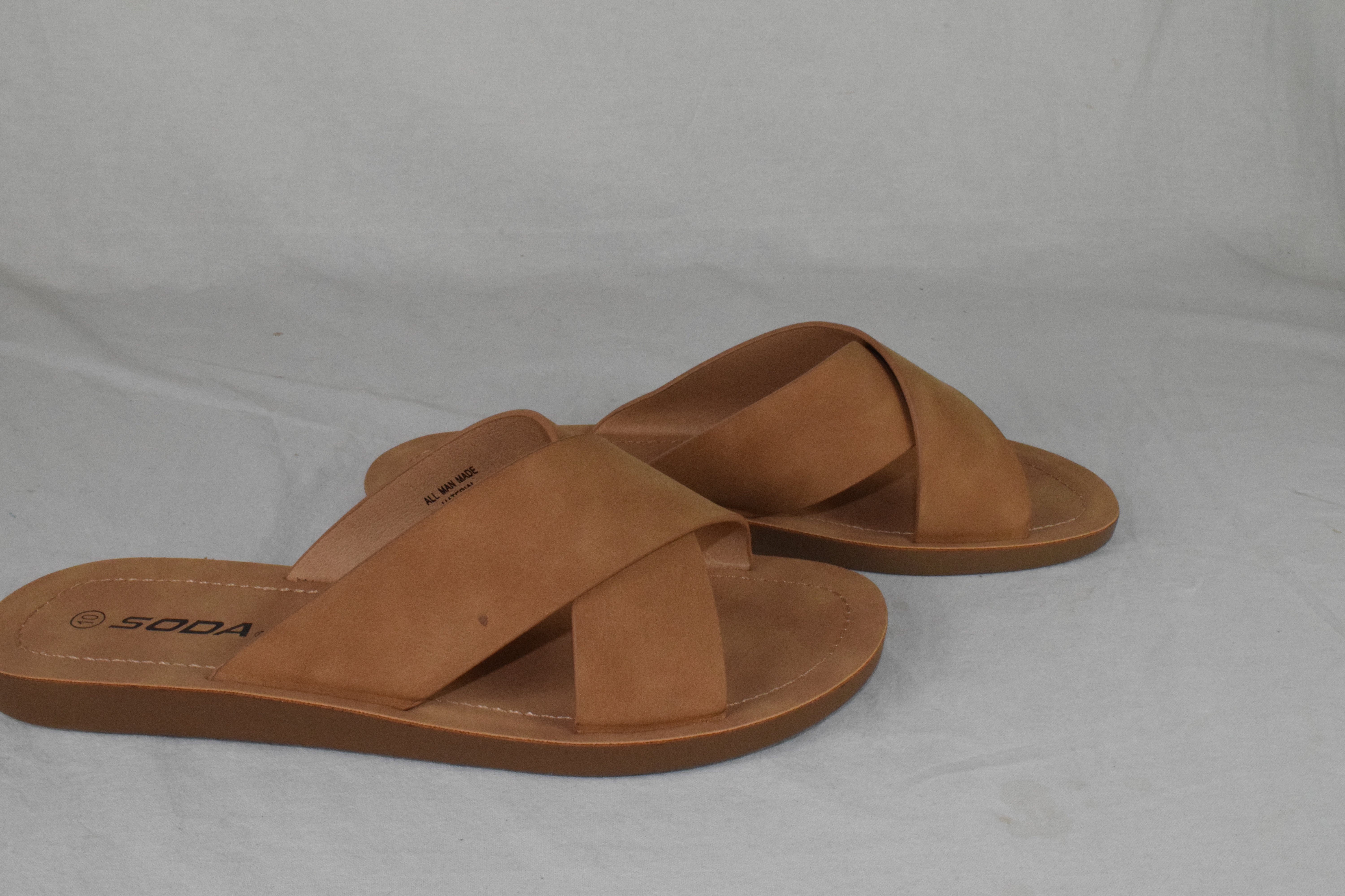 Soda Shoe Women Sandals Crisscross Band Strap Casual Slides REFLECT Tan Brown 10