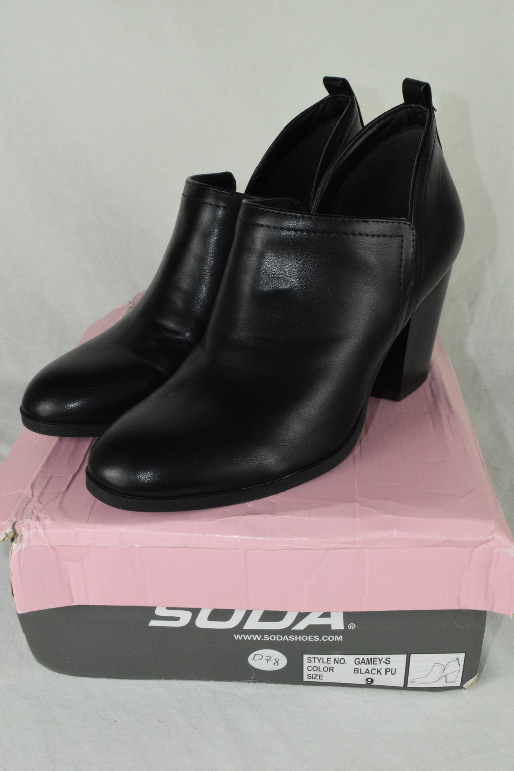 Soda Women Ankle Boots Slip-on Booties V Cut Almond Toe Stack Heel Black GAMEY 9