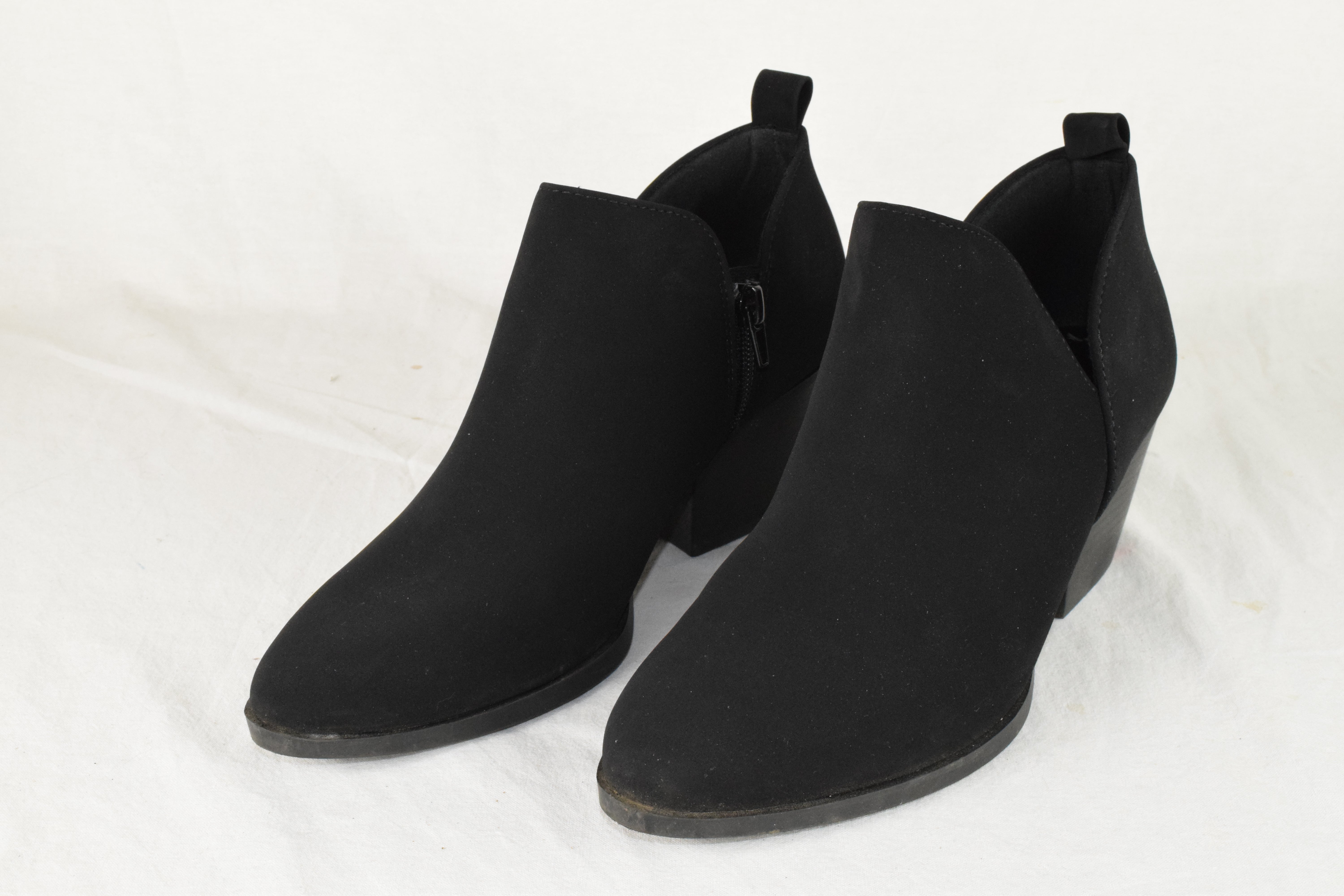 Soda Women Ankle Boots Zipper Booties V Cut Pointed Black Suede Heel SECTORY 9