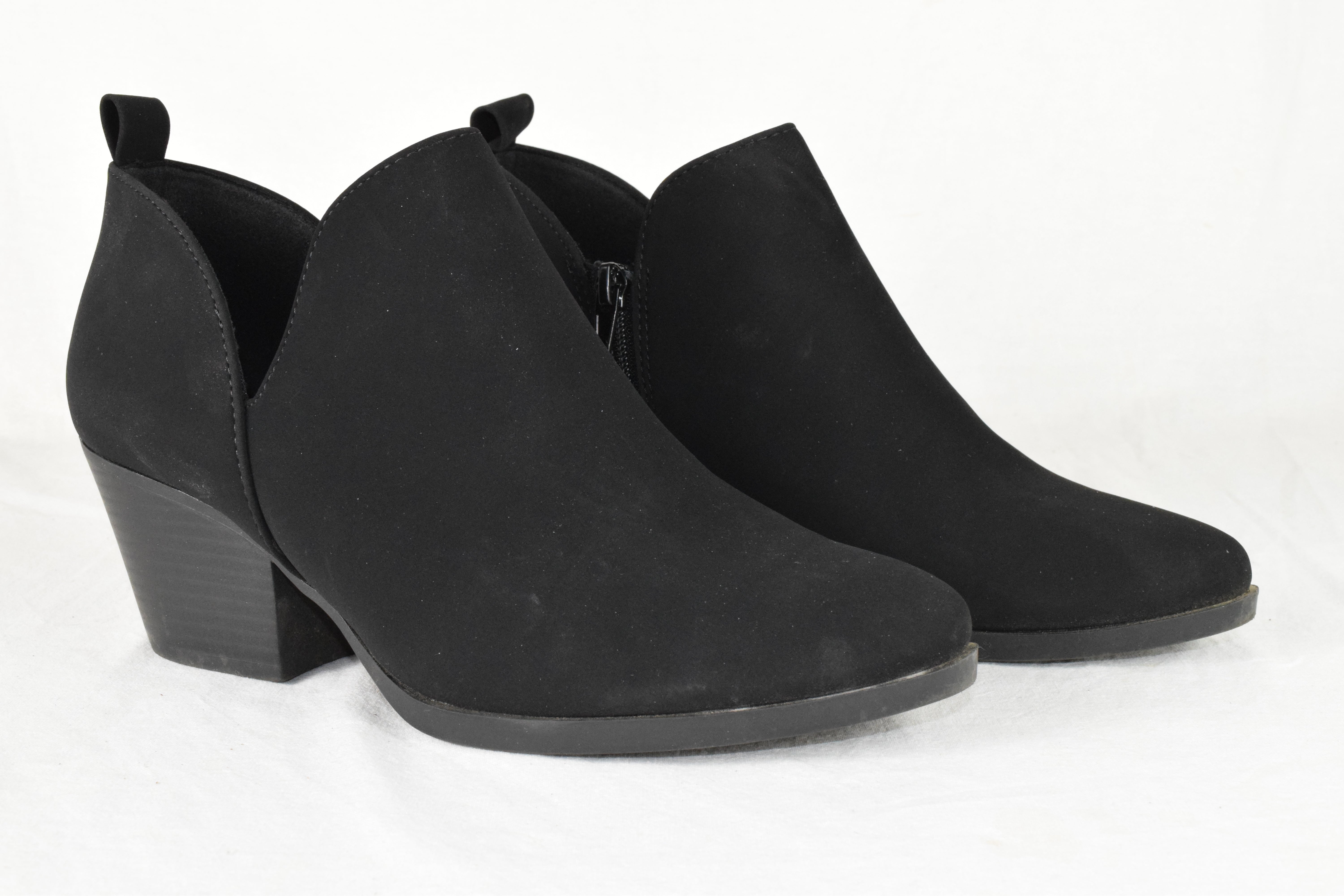 Soda Women Ankle Boots Zipper Booties V Cut Pointed Black Suede Heel SECTORY 9