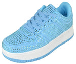 Berness Women's Rhinestone Platform Sneakers - Sparkly Lace-Up Fashion Tennis Shoes, Lightweight Glitter Casual Walking Sneakers, Low Top Crystal Athletic Shoes EDEN08 Blue