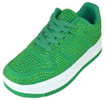 Berness Women's Rhinestone Platform Sneakers - Sparkly Lace-Up Fashion Tennis Shoes, Lightweight Glitter Casual Walking Sneakers, Low Top Crystal Athletic Shoes EDEN08 Green