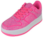 Berness Women's Rhinestone Platform Sneakers - Sparkly Lace-Up Fashion Tennis Shoes, Lightweight Glitter Casual Walking Sneakers, Low Top Crystal Athletic Shoes EDEN08 Hot Pink