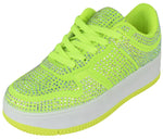Berness Women's Rhinestone Platform Sneakers - Sparkly Lace-Up Fashion Tennis Shoes, Lightweight Glitter Casual Walking Sneakers, Low Top Crystal Athletic Shoes EDEN08 Neon Yellow Green