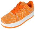 Berness Women's Rhinestone Platform Sneakers - Sparkly Lace-Up Fashion Tennis Shoes, Lightweight Glitter Casual Walking Sneakers, Low Top Crystal Athletic Shoes EDEN08 Orange