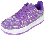 Berness Women's Rhinestone Platform Sneakers - Sparkly Lace-Up Fashion Tennis Shoes, Lightweight Glitter Casual Walking Sneakers, Low Top Crystal Athletic Shoes EDEN08 Purple