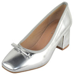 TOP MODA Women Block Heel Pumps Classic Square Toe Dress Shoes Bow ELBA-56 Silver