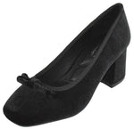 TOP MODA Women Velvet Block Heel Pumps Classic Square Toe Dress Shoes Bow ELBA-88 Black