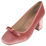 TOP MODA Women Velvet Block Heel Pumps Classic Square Toe Dress Shoes Bow ELBA-88 Pink Mauve