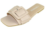Berness Women’s Slide Sandals – Flat Slip-On Sandal with Oversized Buckle, Casual Summer Open Toe ELLIE Beige