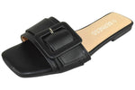 Berness Women’s Slide Sandals – Flat Slip-On Sandal with Oversized Buckle, Casual Summer Open Toe ELLIE Black