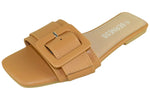 Berness Women’s Slide Sandals – Flat Slip-On Sandal with Oversized Buckle, Casual Summer Open Toe ELLIE Brown Tan Camel 