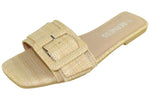 Berness Women’s Slide Sandals – Flat Slip-On Sandal with Oversized Buckle, Casual Summer Open Toe ELLIE Natural
