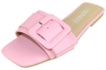 Berness Women’s Slide Sandals – Flat Slip-On Sandal with Oversized Buckle, Casual Summer Open Toe ELLIE Pink