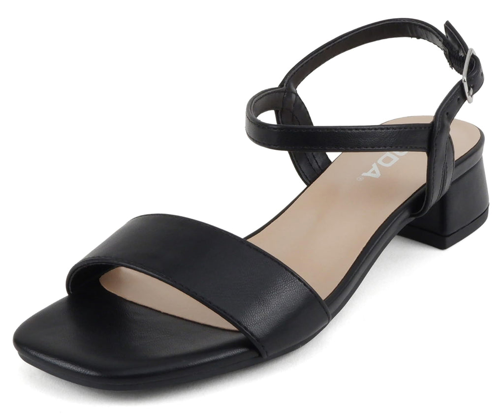Soda Shoes Women Ankle Strap Sandals Low Block Heel Single Band EPISODE-S Black PU