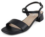 Soda Shoes Women Ankle Strap Sandals Low Block Heel Single Band EPISODE-S Black PU