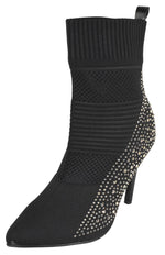 Forever Women Rhinestone Sock Booties Pointed Toe High Heel Ankle Boots Stretch Knit Stiletto Dress Shoes Sparkly Fashion Party Boots Black