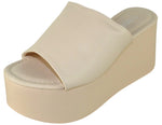 Berness Women's Platform Wedge Slide Sandals – Open Toe Slip-On Flatform Mule Sandals, Comfortable Summer Shoes FLORA Beige
